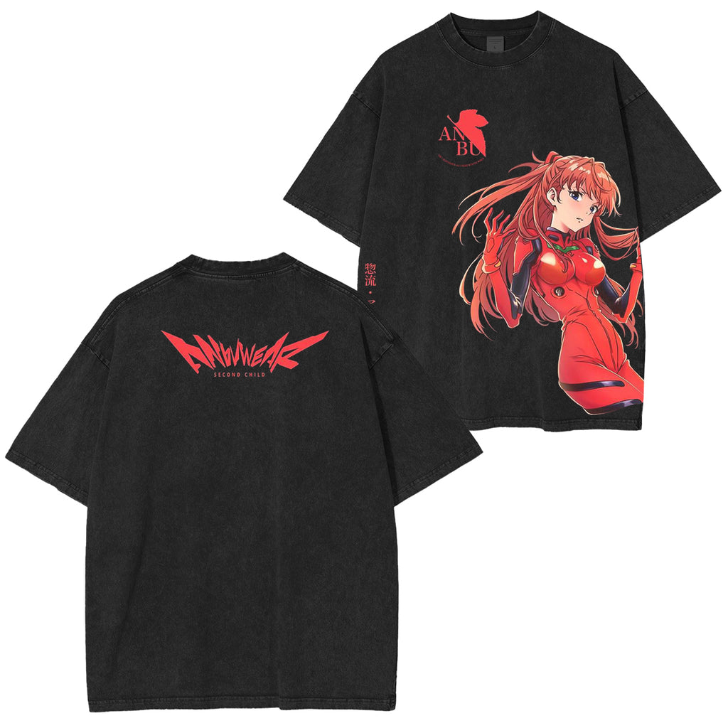 Asuka Langley Soryu Washed Oversize Anime Shirt
