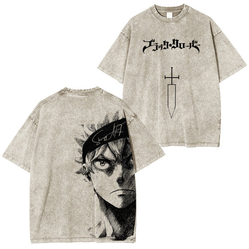 Black Clover Anime Double Printed Vintage Washed Tee Unisex