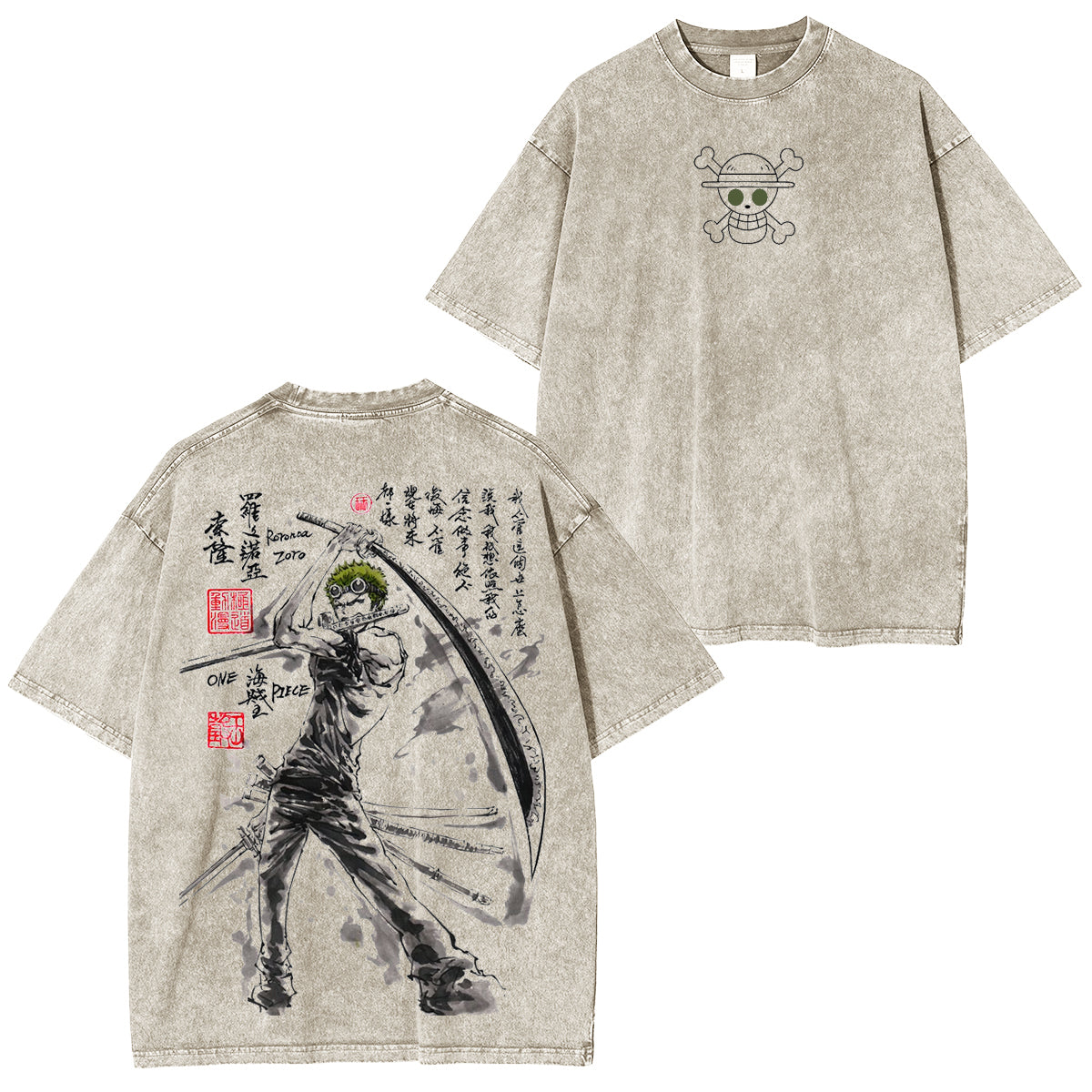 Zoro, One Piece Anime Unisex Washed T-Shirt