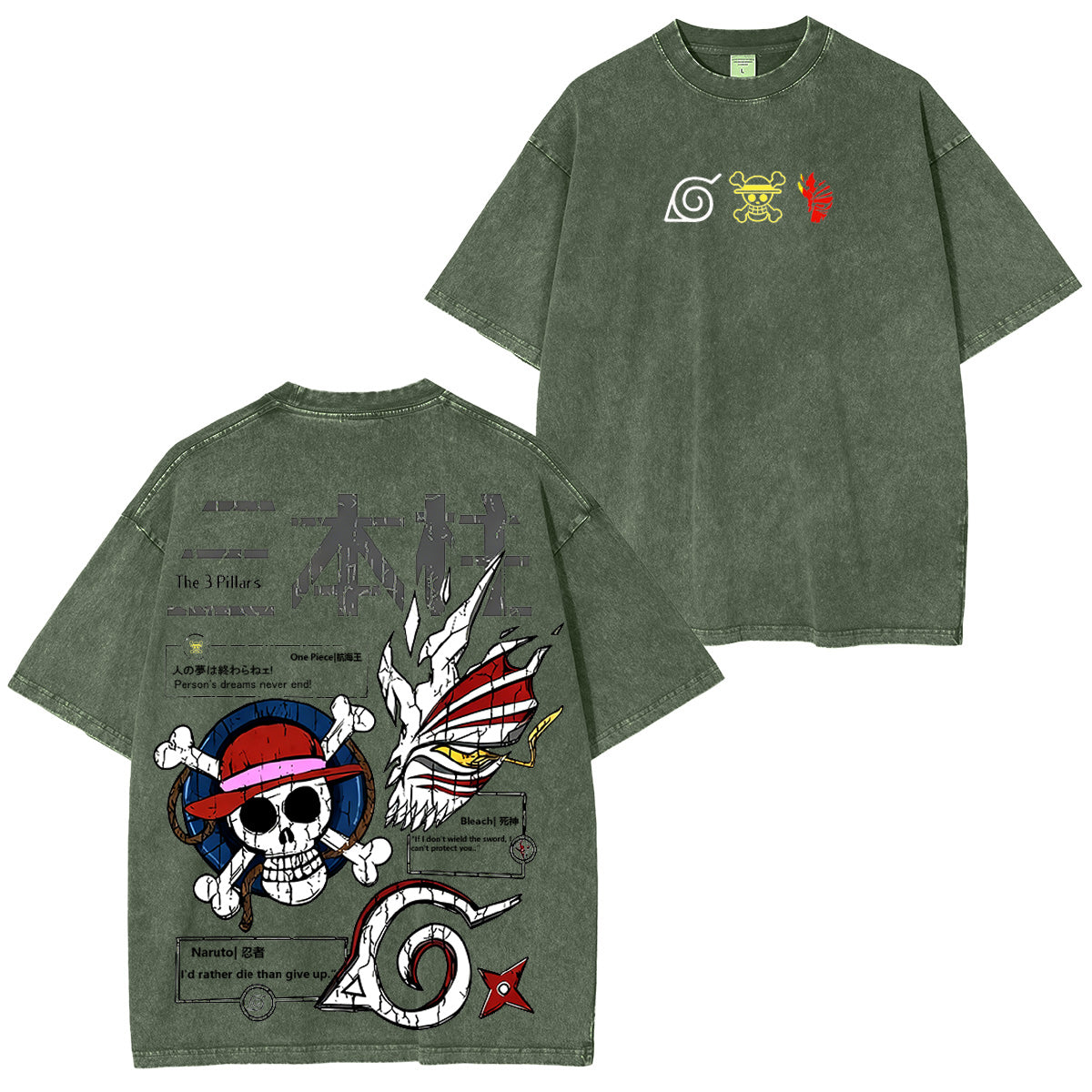Naruto& One Piece& Bleach Vintage washed T-shirt/Crewneck/Hoodie