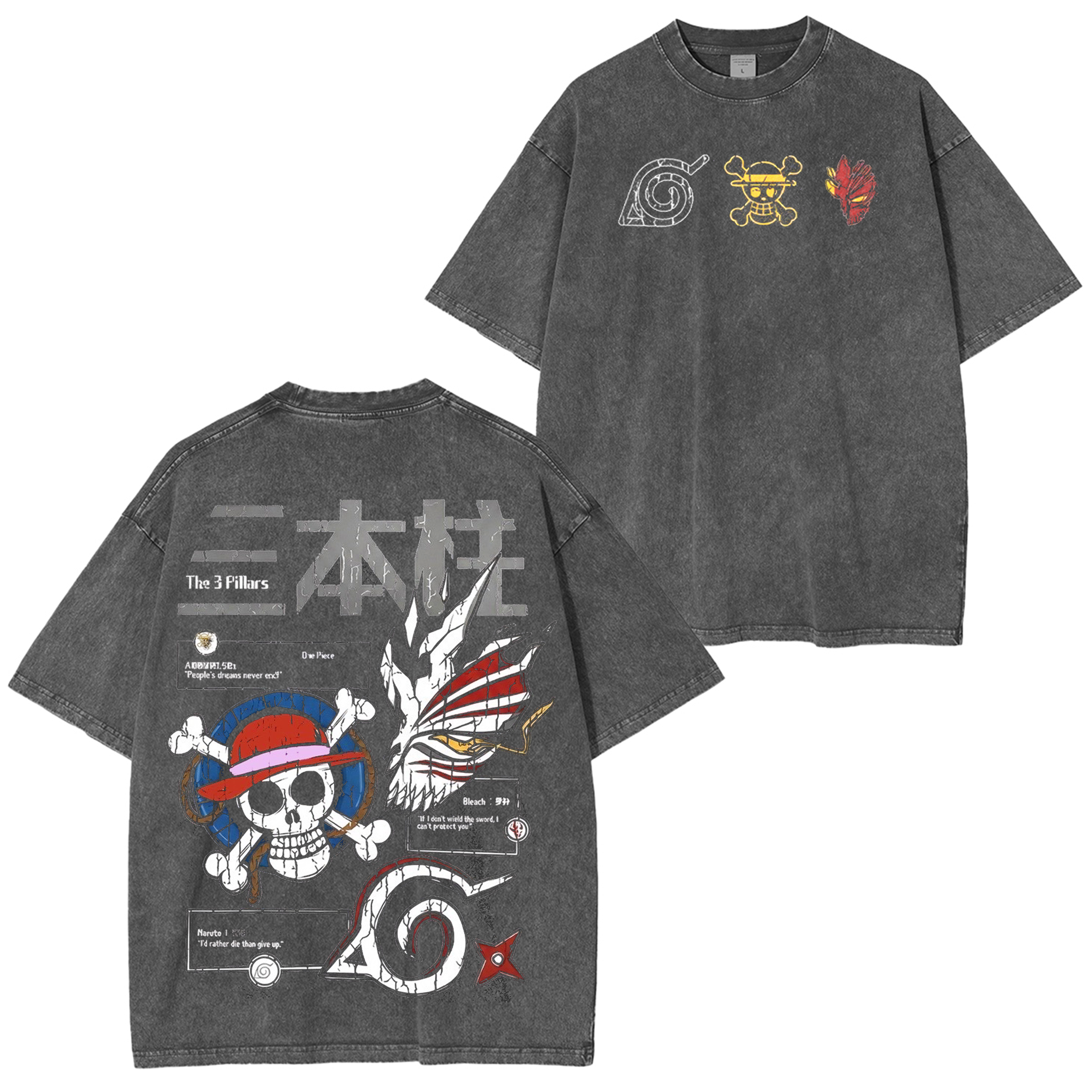 Bleach,One piece, Naruto AnimeWashed T-shirt/Crewneck/Hoodie