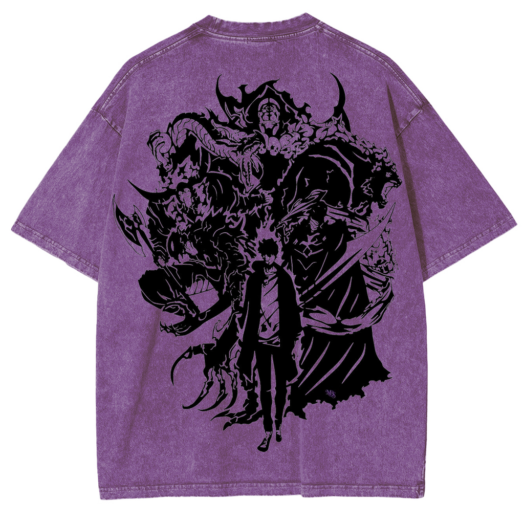 Retro Limited Sung Jin Woo Solo Leveling anime Washed Cotton T-shirt