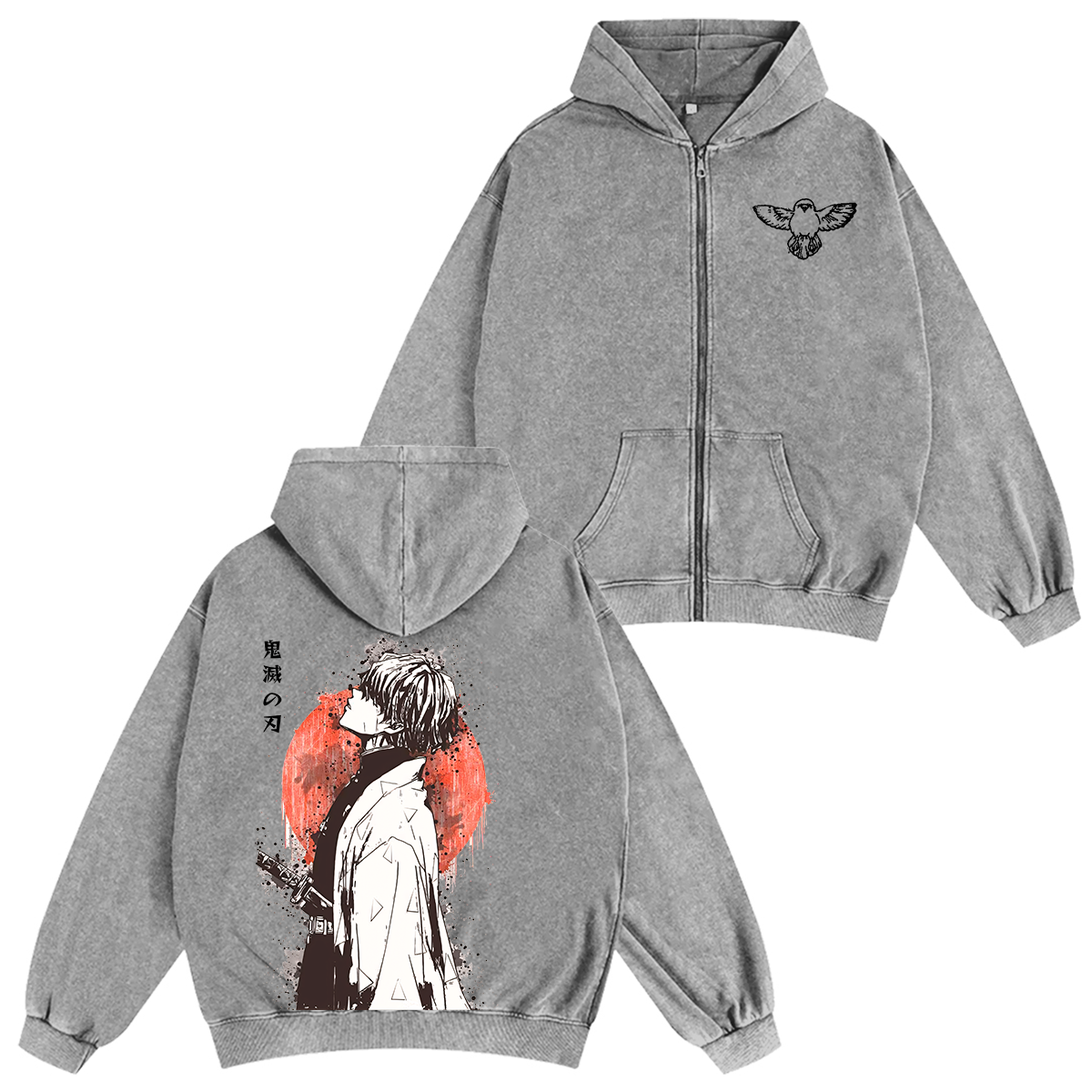 Zenitsu  Demon Slayer Anime Unisex Washed Zip Up Hoodie