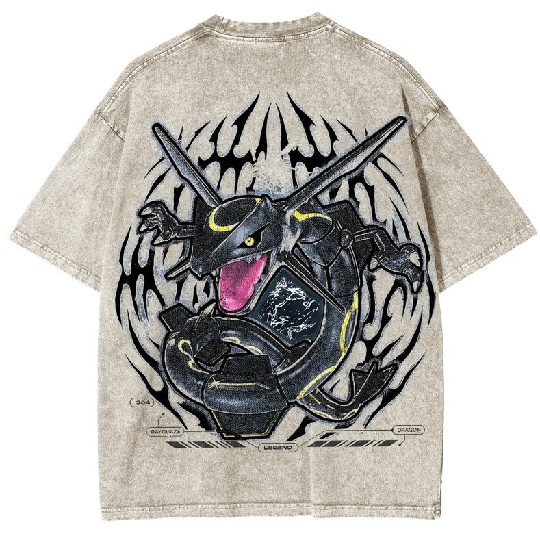 Rayquaza Vintage Oversized T-Shirt ¨C Acid Washed Heavyweight Cotton Anime Tee