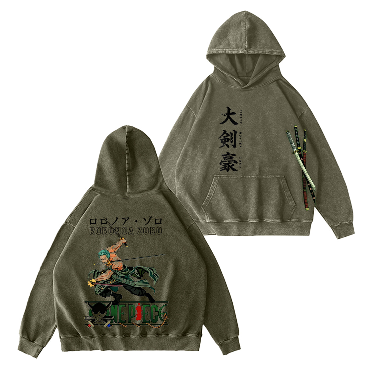 One Piece: Pirate Hunter Zoro Green Vintage washed T-shirt/Crewneck/Hoodie