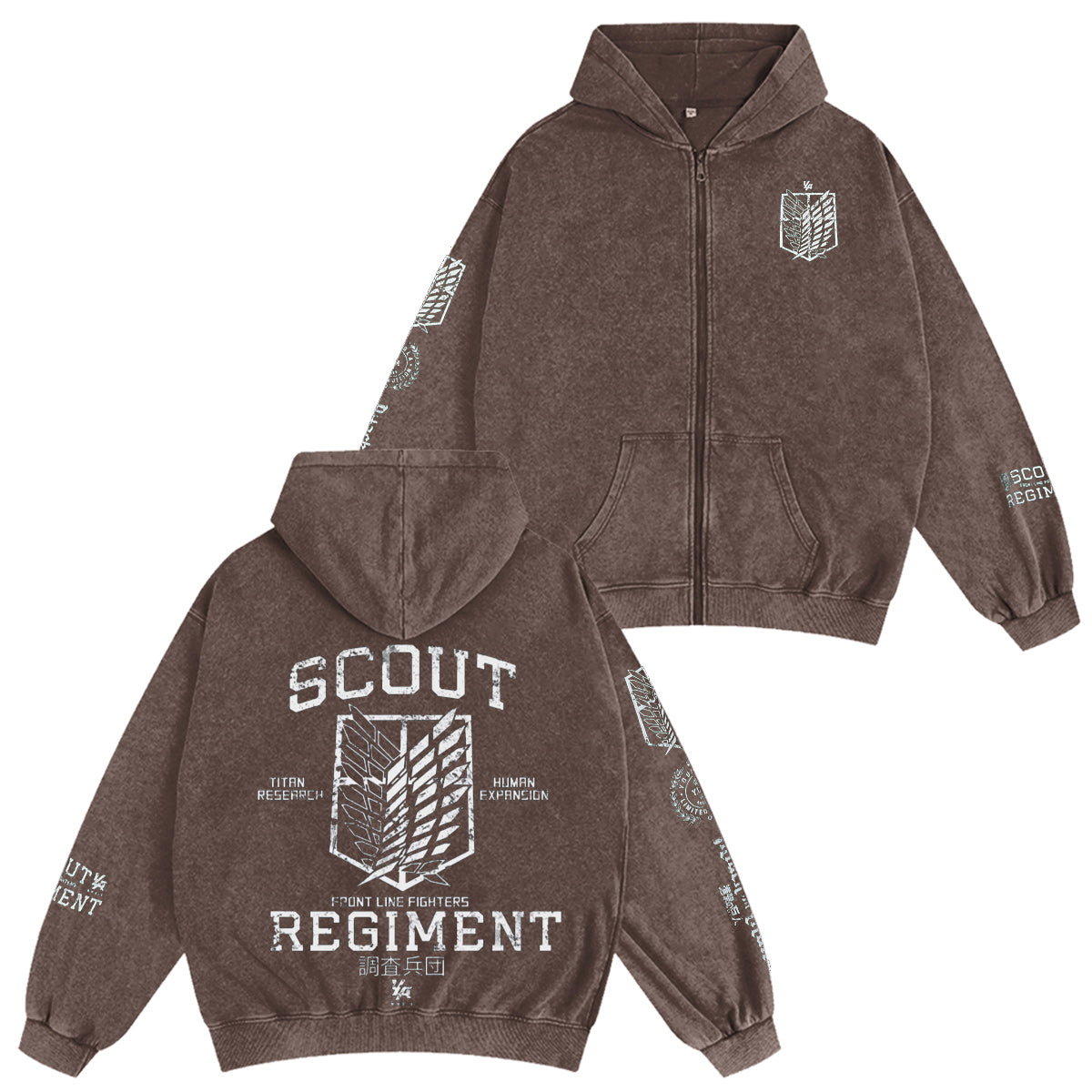 Attack on Titan Anime Unisex Washed Zip Up Hoodie