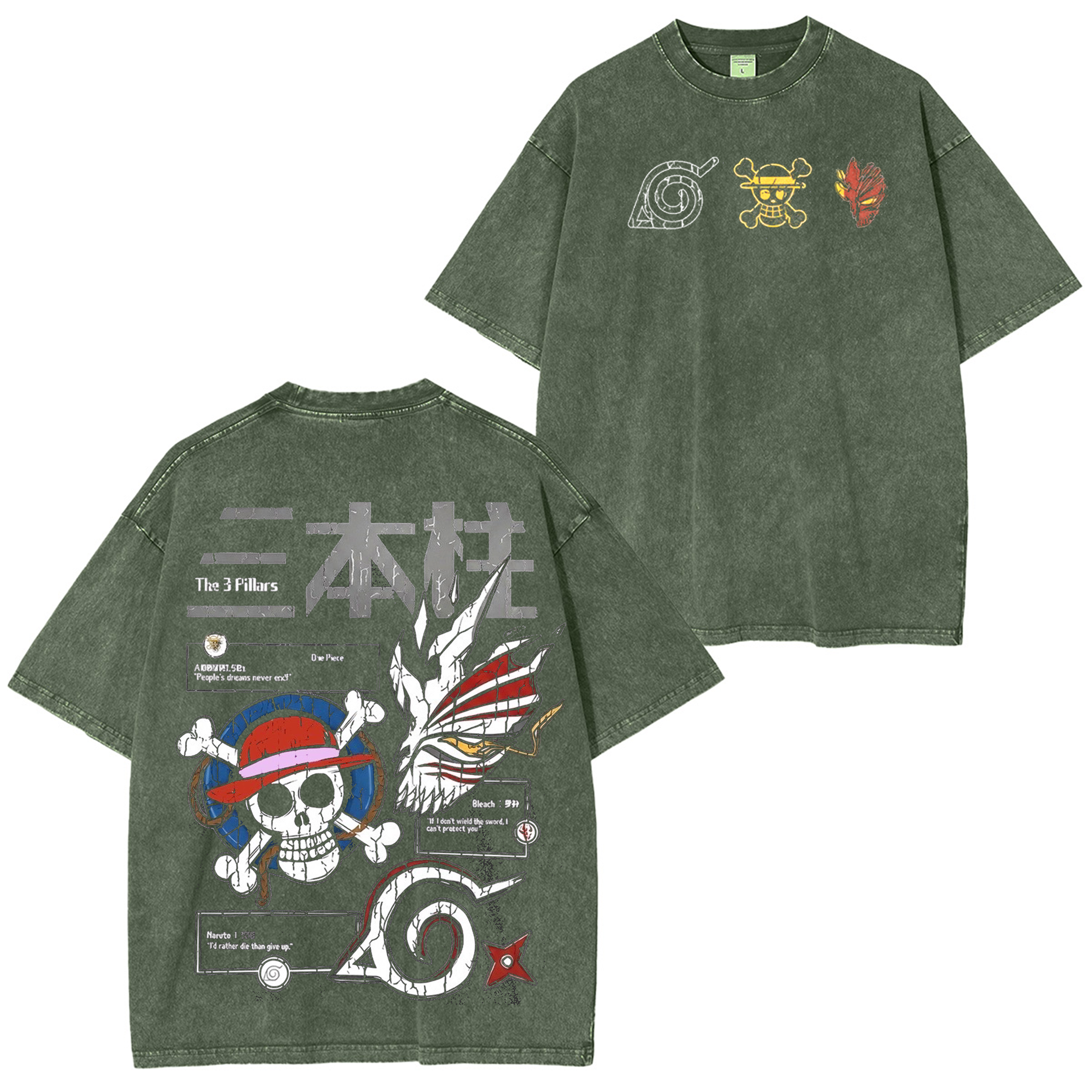 Bleach,One piece, Naruto AnimeWashed T-shirt/Crewneck/Hoodie