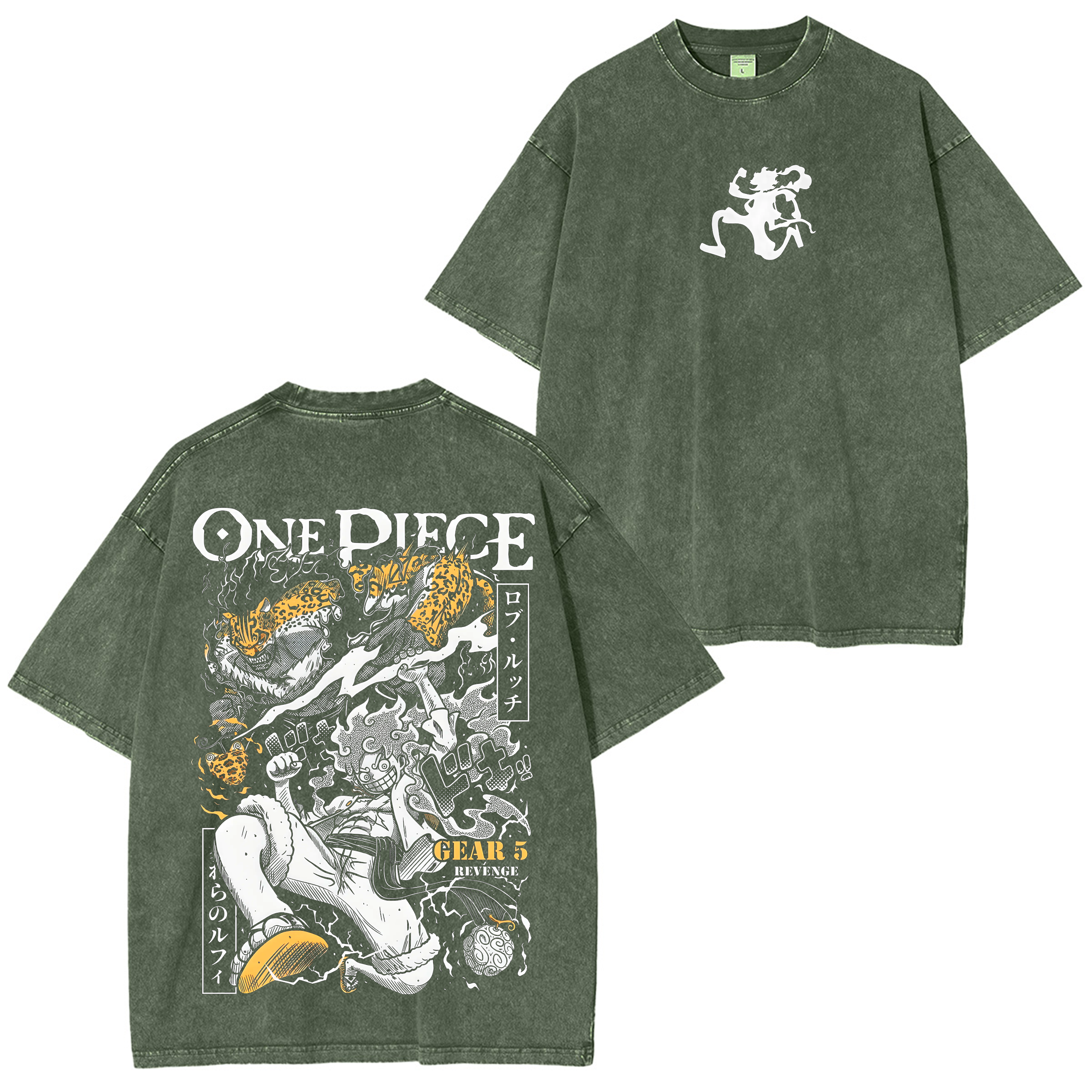 Gear 5 Luffy,One Piece Oversized Anime Washed T-shirt/Crewneck/Hoodie