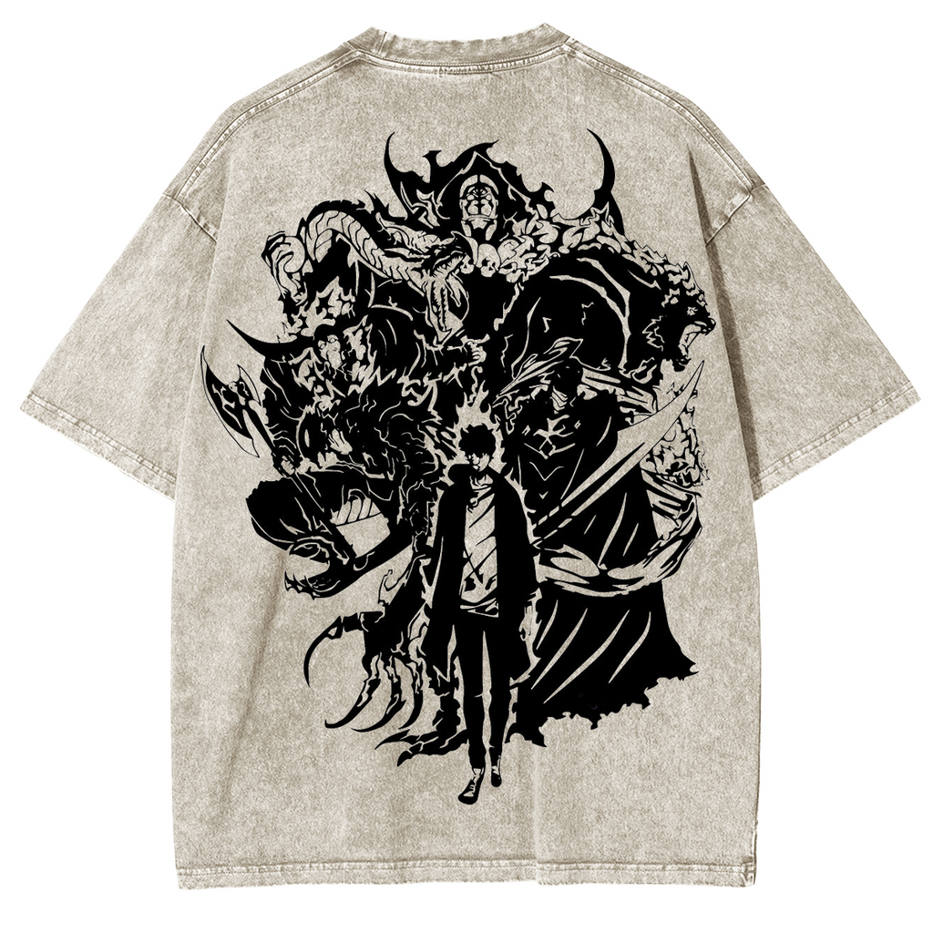 Retro Limited Sung Jin Woo Solo Leveling anime Washed Cotton T-shirt