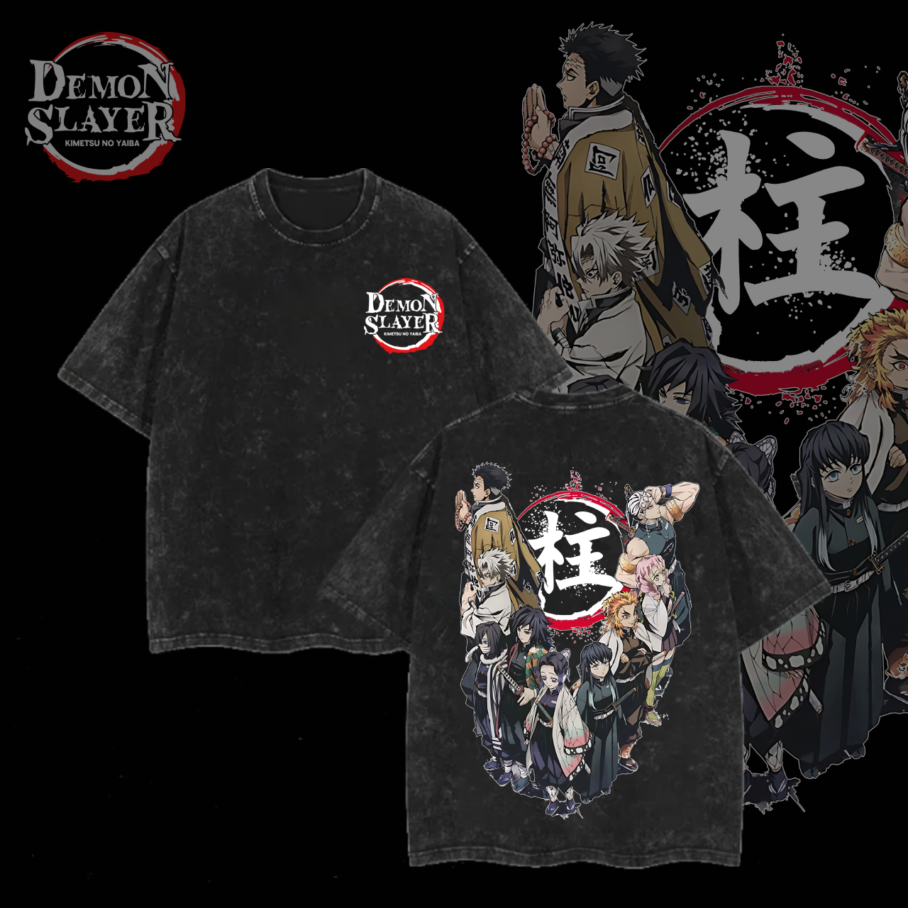 Hashira Demon Slayer Tee a€?Rengoku, Giyu, Tengen, Obanai, Gyomei, Mitsuri Vintage Washed Oversized T-Shirt