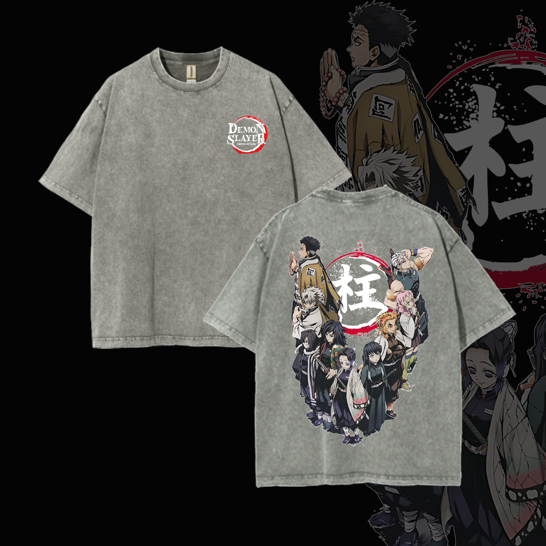 Hashira Demon Slayer Tee a€?Rengoku, Giyu, Tengen, Obanai, Gyomei, Mitsuri Vintage Washed Oversized T-Shirt