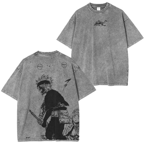 Asta x Black Bulls Black Clover Anime Double Printed Vintage Washed Tee Unisex