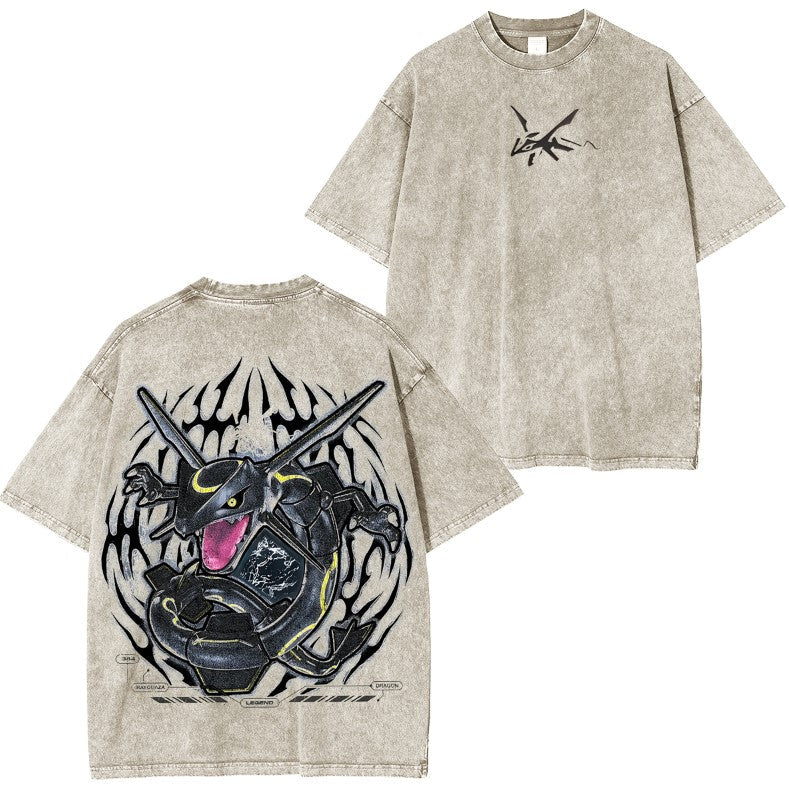 Rayquaza Vintage Oversized T-Shirt ¨C Acid Washed Heavyweight Cotton Anime Tee