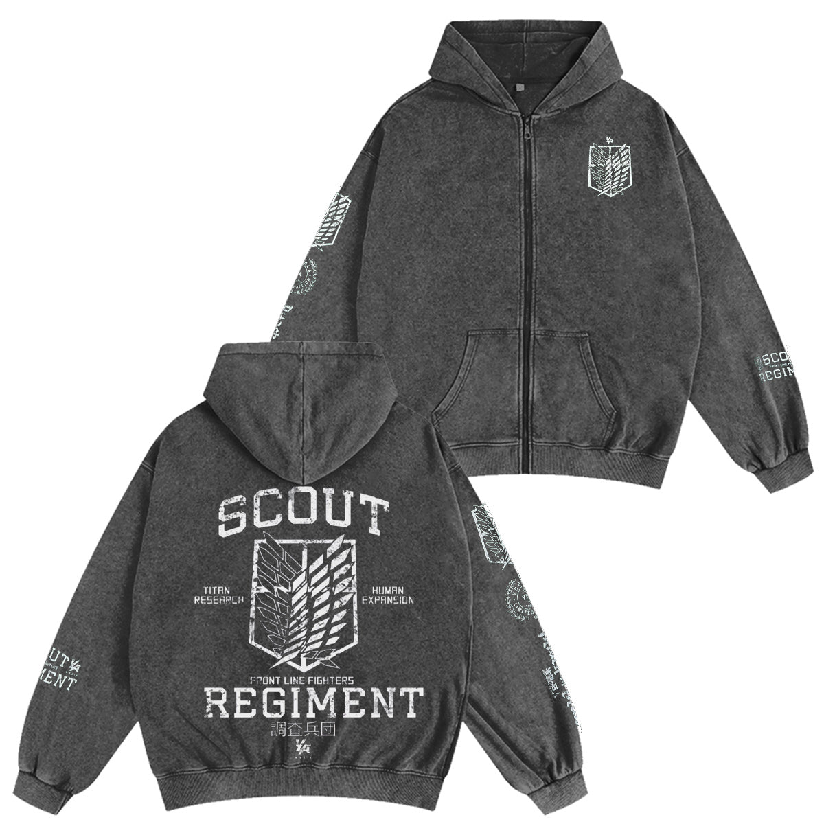 Attack on Titan Anime Unisex Washed Zip Up Hoodie