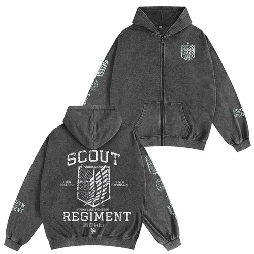 Attack on Titan Anime Unisex Washed Zip Up Hoodie