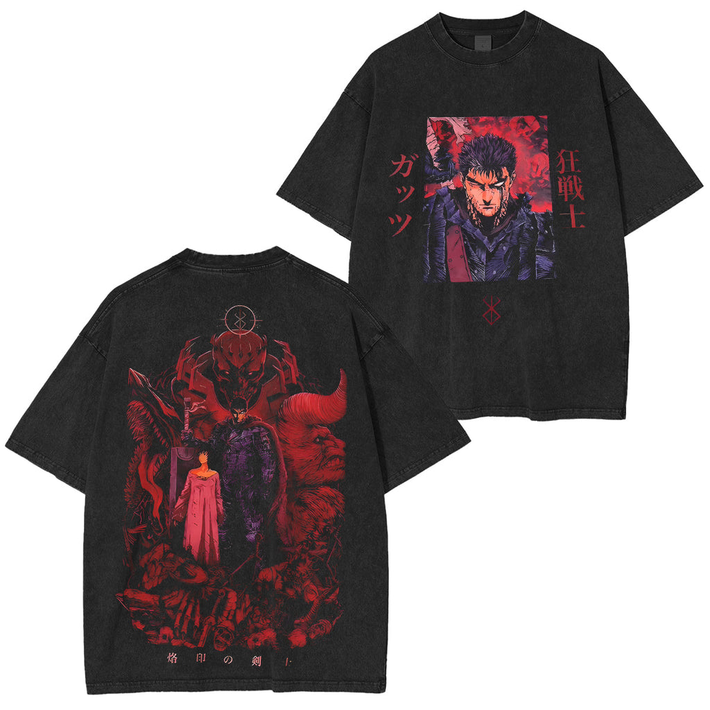 Berserk Anime Acid Washed Oversize T-shirt