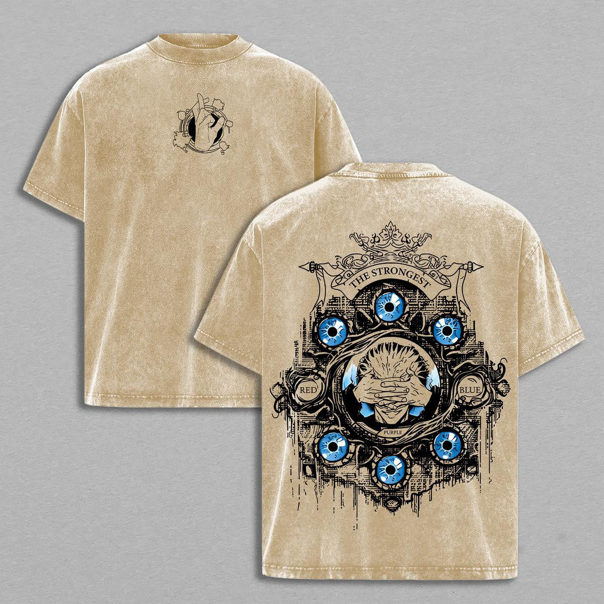 Gojo Satoru Six Eyes Washed Tee ¡§C Jujutsu Kaisen Vintage Oversized Heavy Cotton T-Shirt