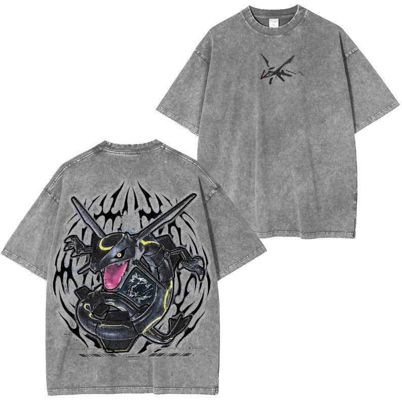 Rayquaza Vintage Oversized T-Shirt ¨C Acid Washed Heavyweight Cotton Anime Tee
