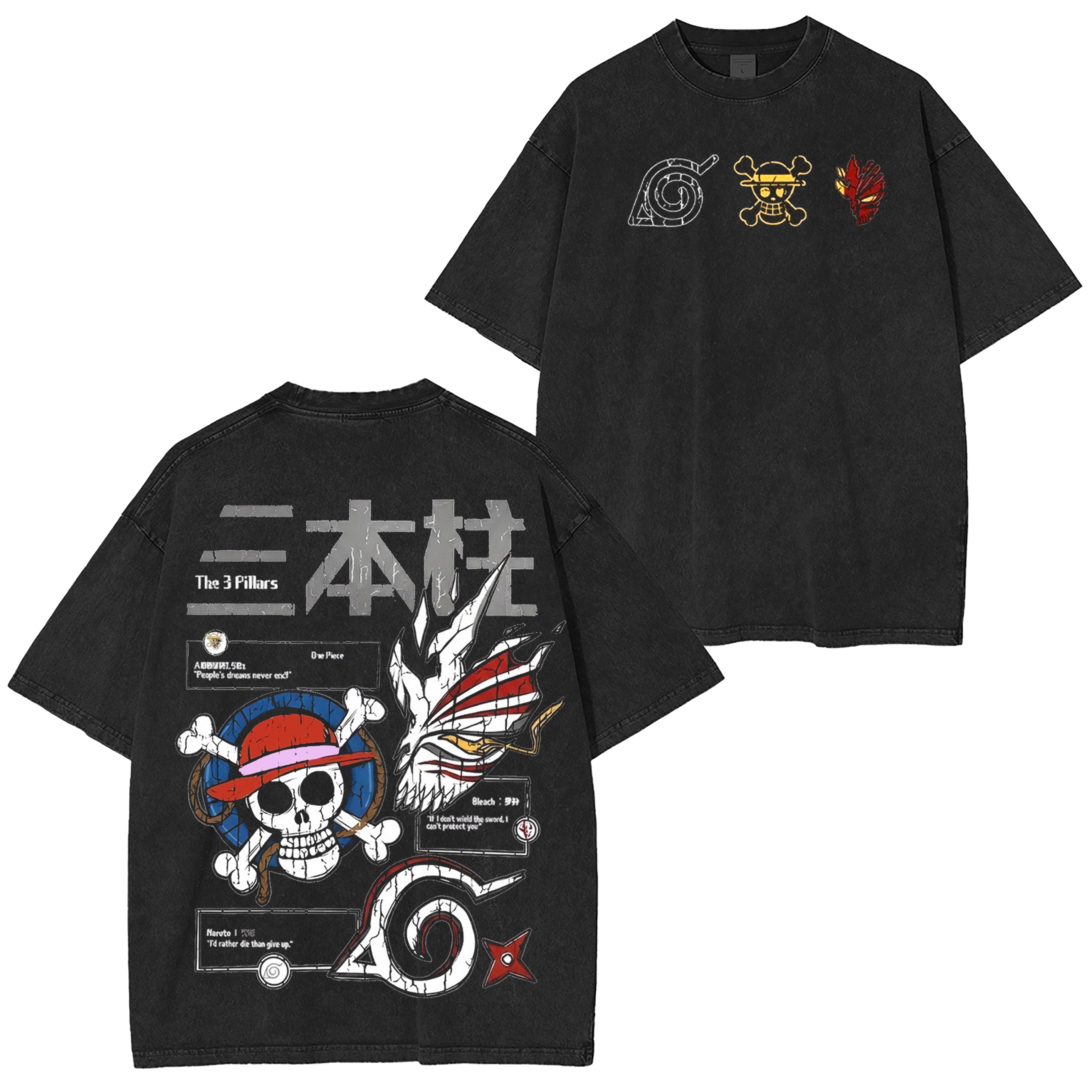 Bleach,One piece, Naruto AnimeWashed T-shirt/Crewneck/Hoodie
