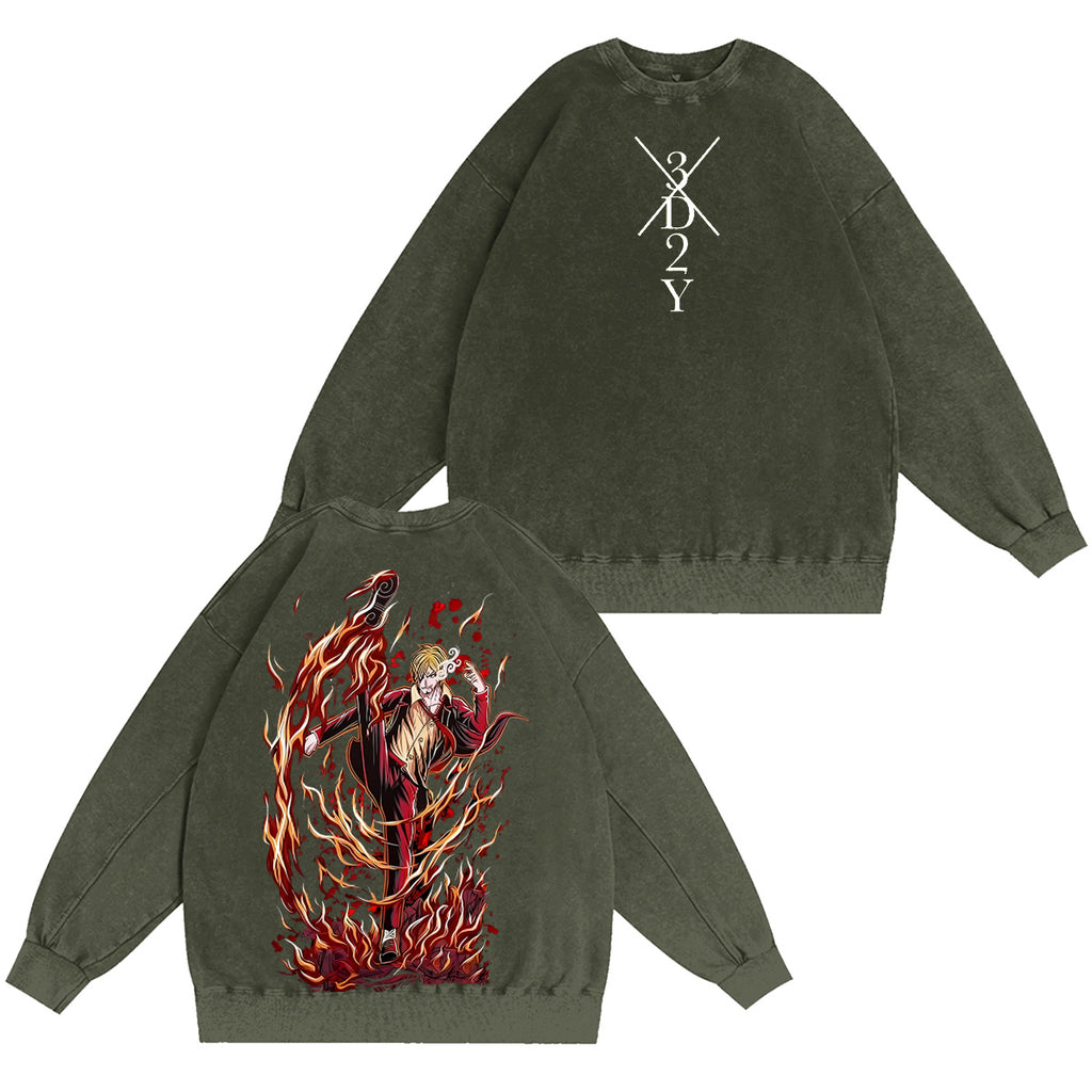 One Piece�?Sanji Vintage washed T-shirt/Crewneck/Hoodie
