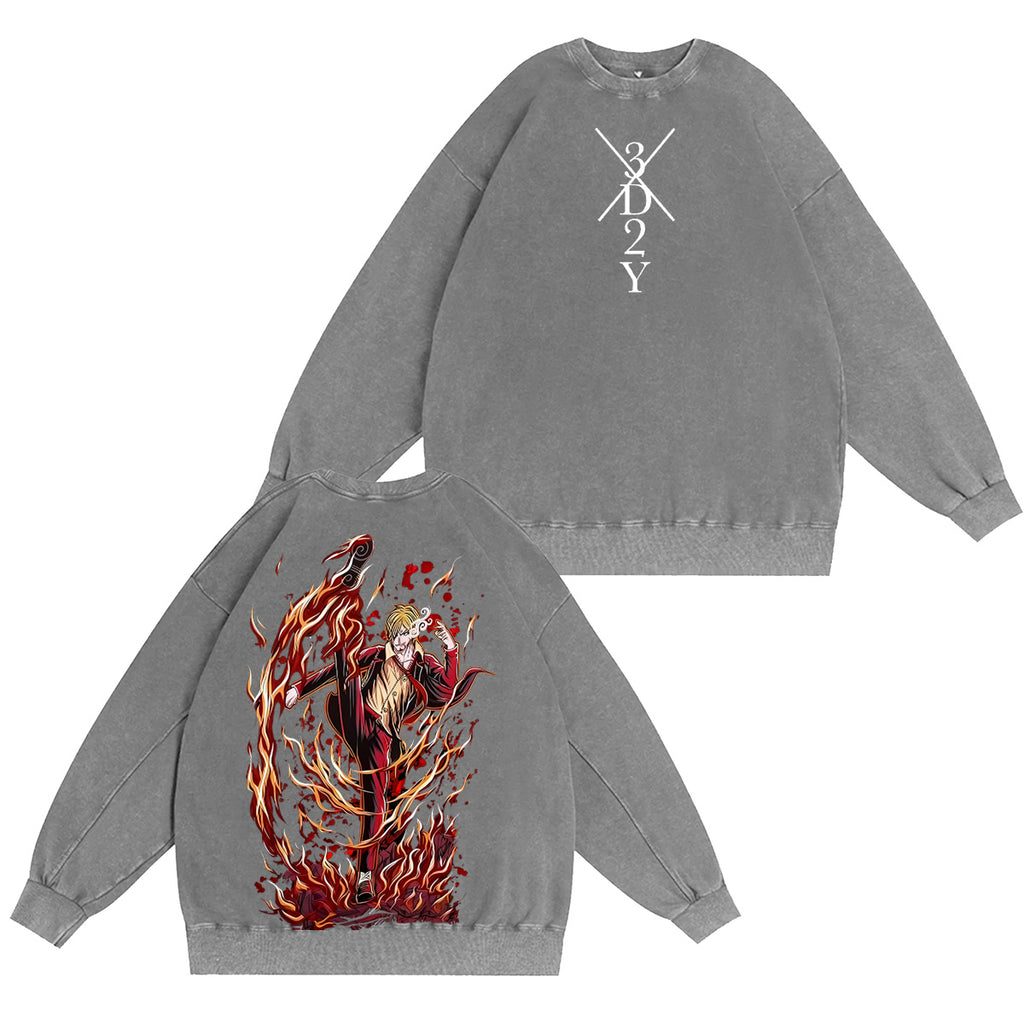 One Piece�?Sanji Vintage washed T-shirt/Crewneck/Hoodie