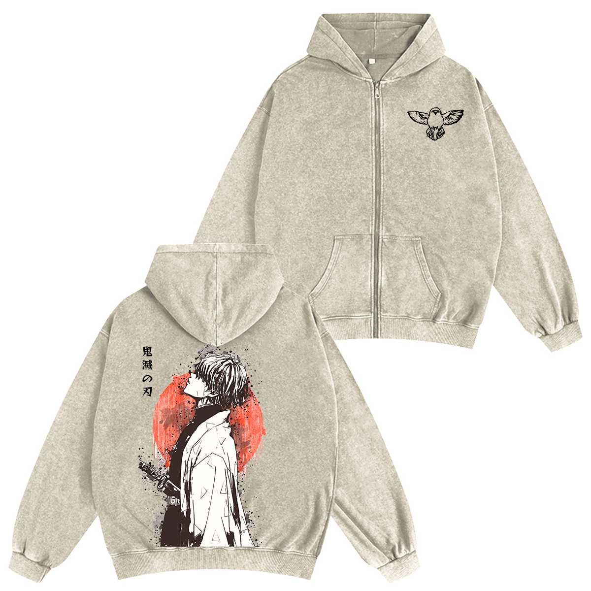 Zenitsu  Demon Slayer Anime Unisex Washed Zip Up Hoodie