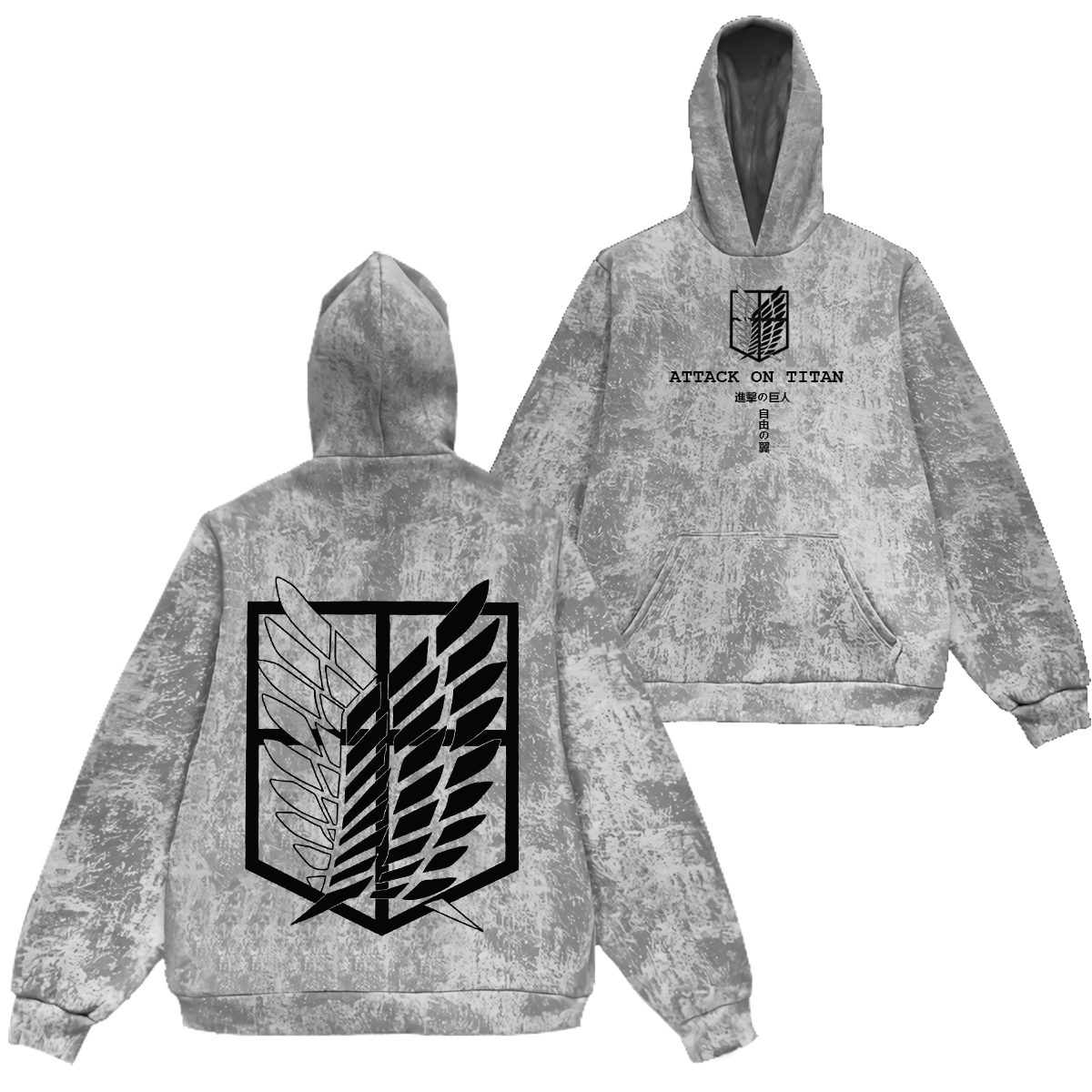 Attack On Titan Corps Mikasa Eren Vintage Washed Hooded Sweatshirt