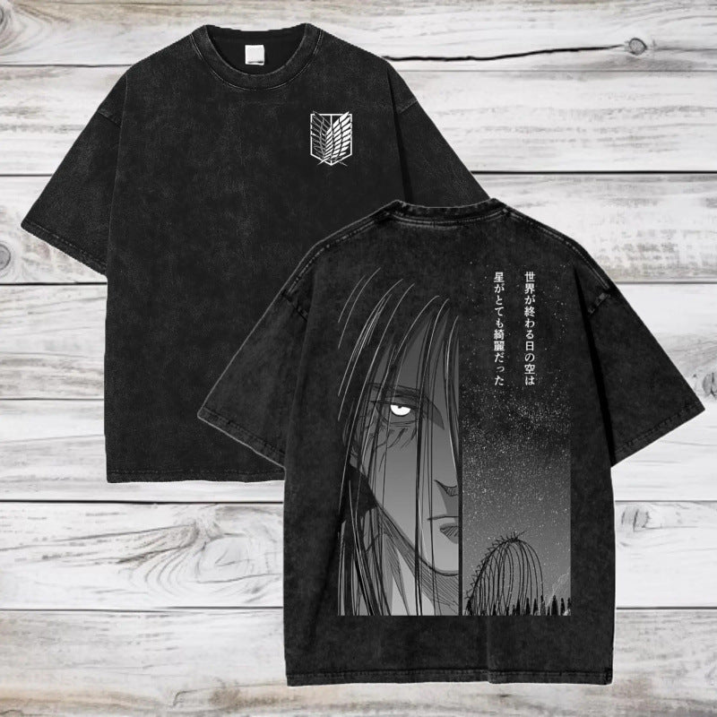 Euromax Cotton Attack On Titan Anime Acid Washed Oversize T