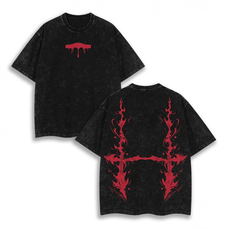 European Size Cotton Jujutsu Kaisen Acid Washed T-Shirt Vintage O