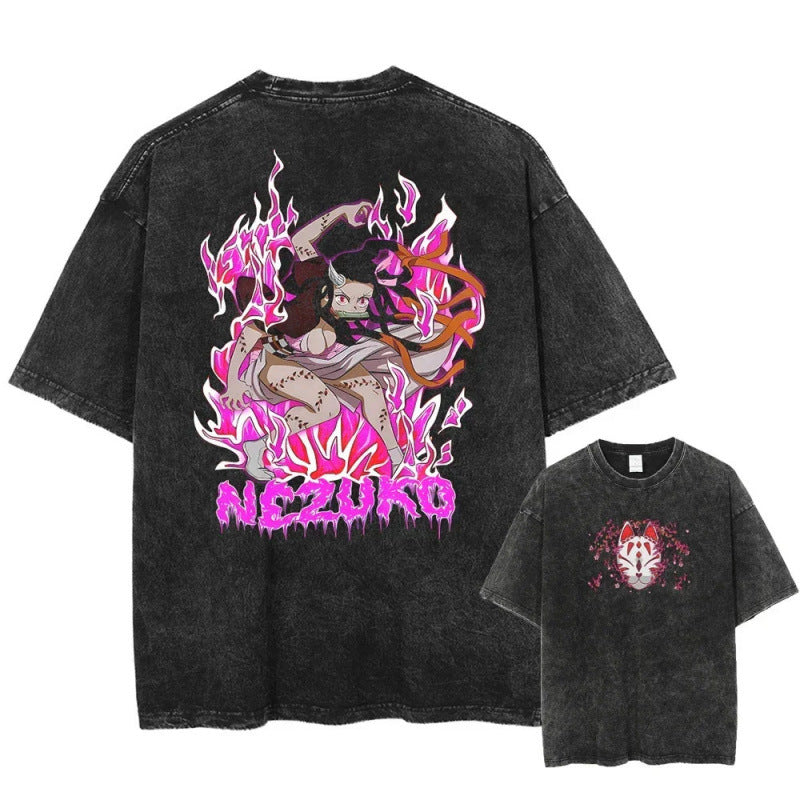 Vintage Men'S Washed T-Shirt Demon Slayer An