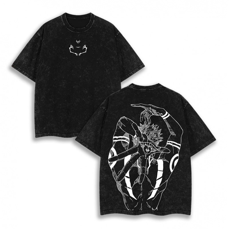 European Size Cotton Jujutsu Kaisen Acid Washed T-Shirt Vintage O