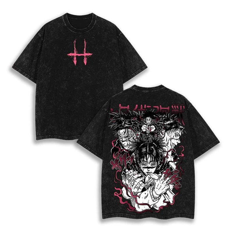 European Size Cotton Jujutsu Kaisen Acid Washed T-Shirt Vintage O