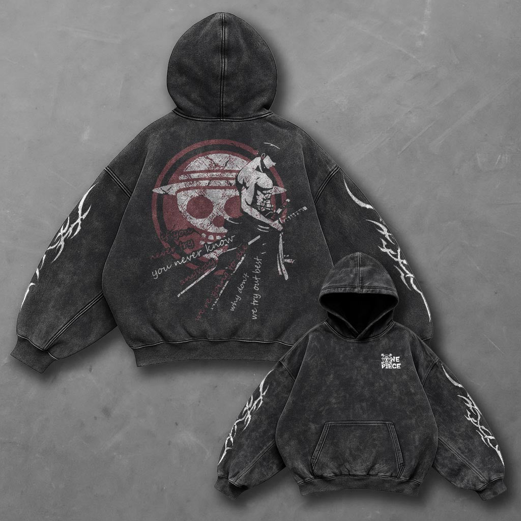 One Piece Oversized Sleek Black Anime Hoodie