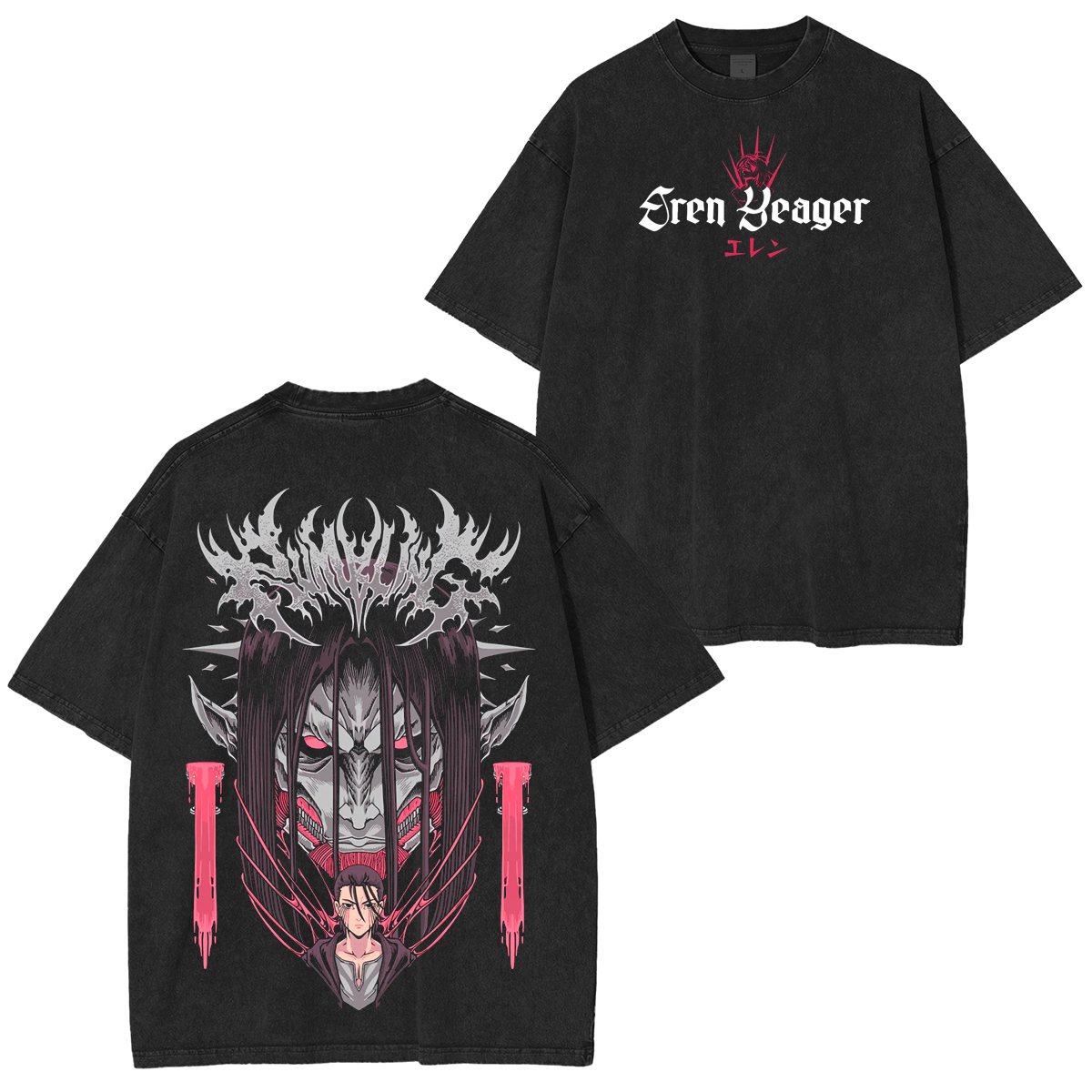 Retro Heavy Eren Yeager X Attack On Titan Anime  Washed T-shirt/Crewneck/Hoodie