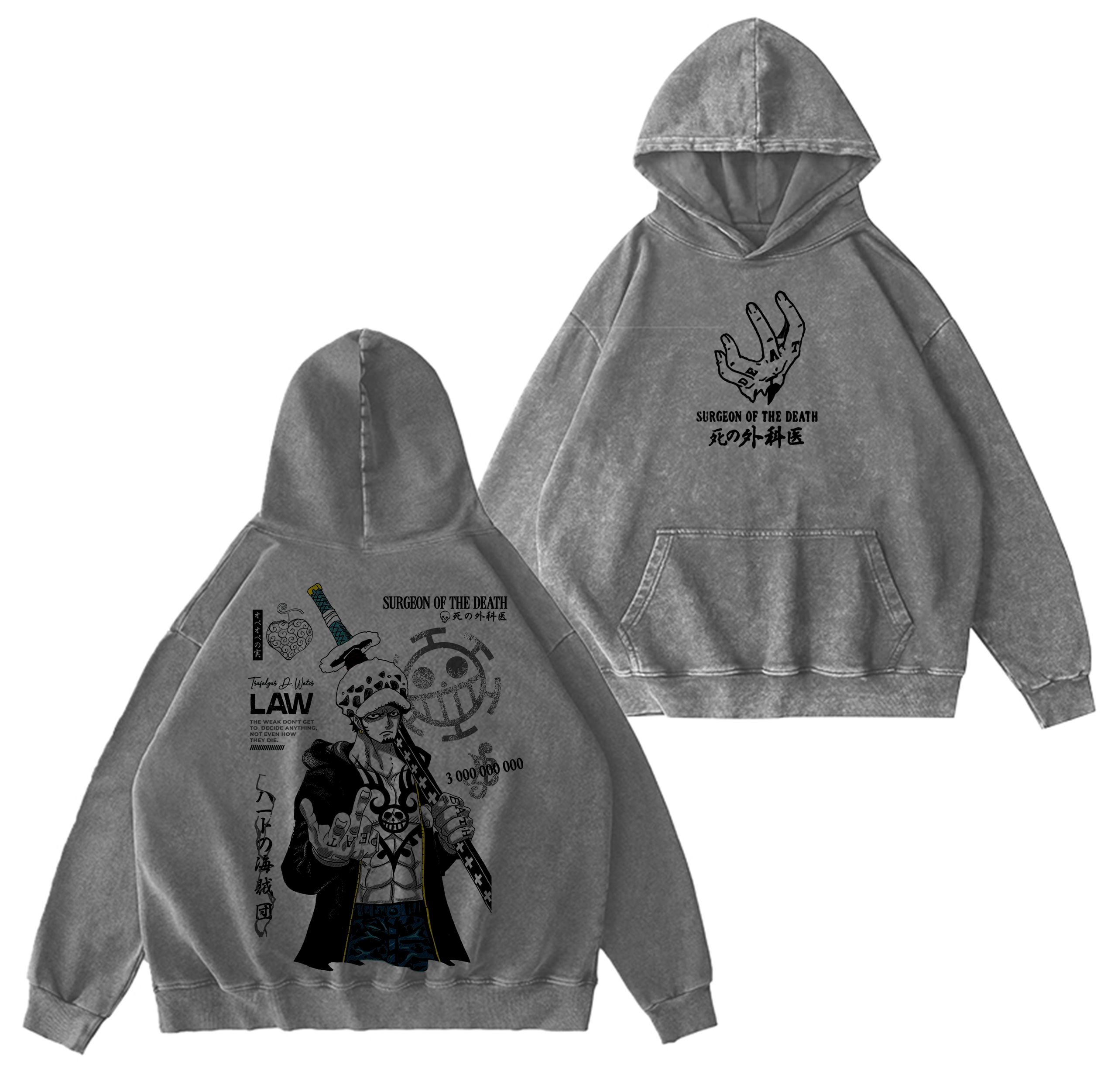 Trafalgar Law -One Piece Bounty Graphic Anime Washed T-shirt/Crewneck/Hoodie