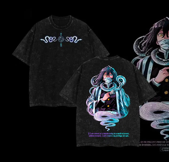 Hashira Demon Slayer Tee a€?Rengoku, Giyu, Tengen, Obanai, Gyomei, Mitsuri Vintage Washed Oversized T-Shirt