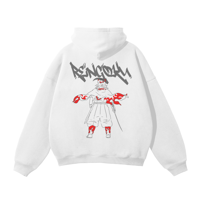 Flame Hashira Graffiti Streetwear Hoodie White