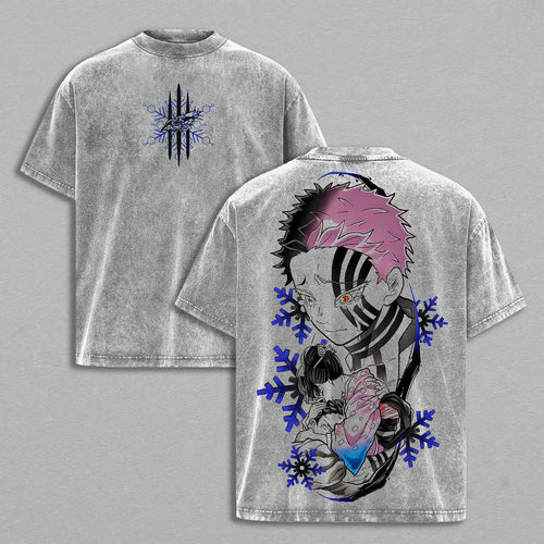 Akaza vs Koyuki Washed Oversized Tee ¡§C Demon Slayer Vintage Heavy Cotton Anime T-Shirt